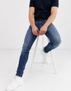 Jack & Jones Intelligence Liam Skinny Fit Stretch Jeans In Mid Blue-blues