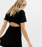 Collusion Mini High Neck Skater Dress With Open Back And Sports Tipping - Black