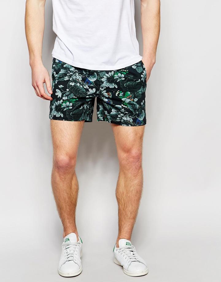 Asos Shorts With All Over Printing With Elasticated Waist - Khaki