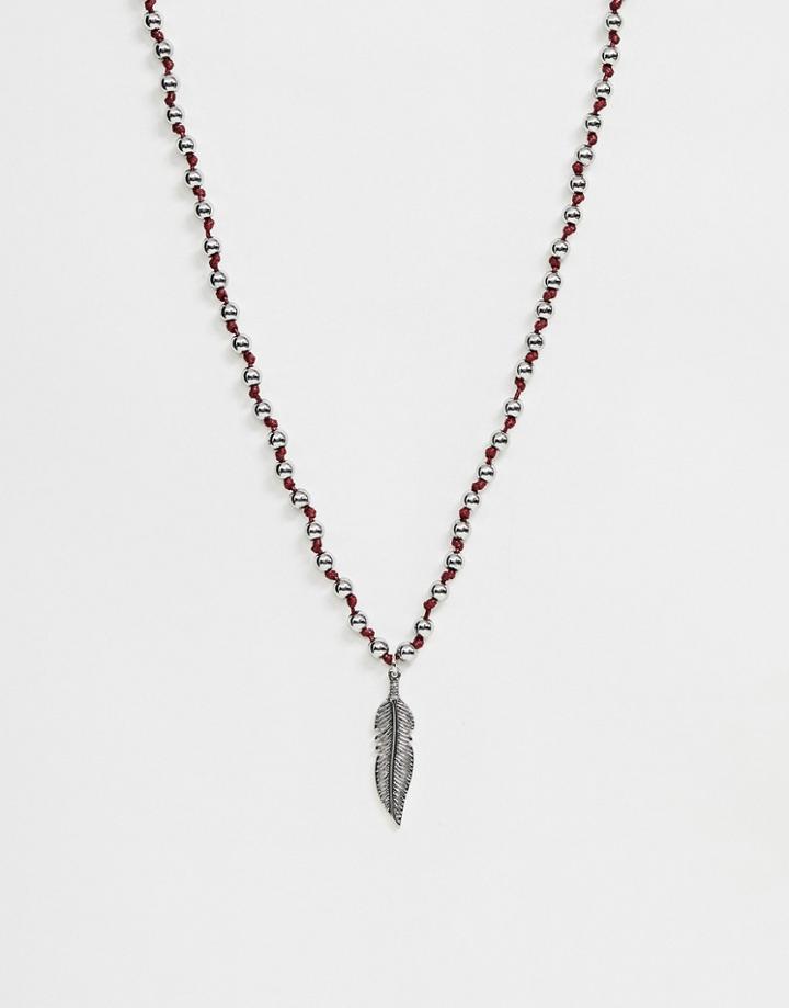 Sacred Hawk Beaded Necklace In Silver With Feather - Silver