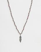 Sacred Hawk Beaded Necklace In Silver With Feather - Silver