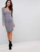 Asos Mini Long Sleeve Bodycon Dress With Popper Front - Gray