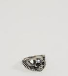 Reclaimed Vintage Skull Wing Ring - Silver