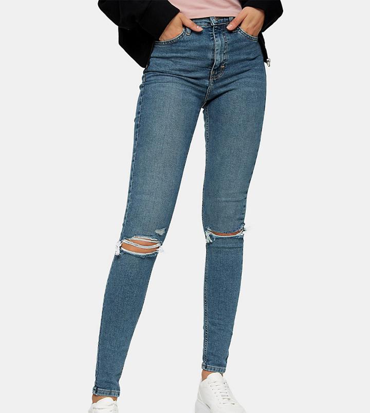 Topshop Tall Jamie Ripped Jeans In Green