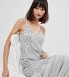 Maya All Over Sequin Cami Strap Fishtail Maxi Bridesmaid Dress - Gray