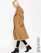 Asos Tall Coat With Funnel Neck And Belt - Charcoal $114.00