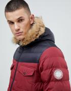 Burton Menswear Puffer Jacket With Color Block In Red - Red