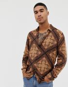 Asos Design Regular Fit Paisley Print Shirt-brown