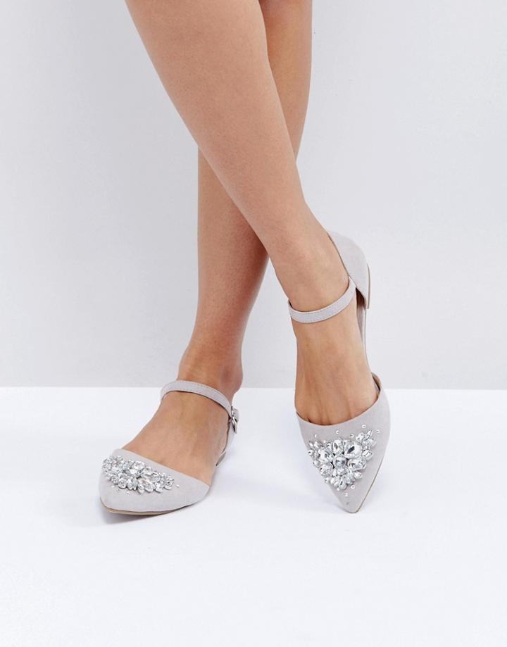 New Look Jewelled 2 Part Pointed Flat Shoe - Gray