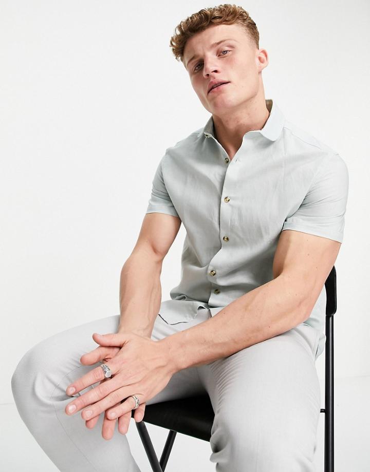 Asos Design Wedding Linen Shirt In Mint-green