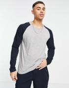 Brave Soul Raglan Long Sleeve Top In Light Gray Navy