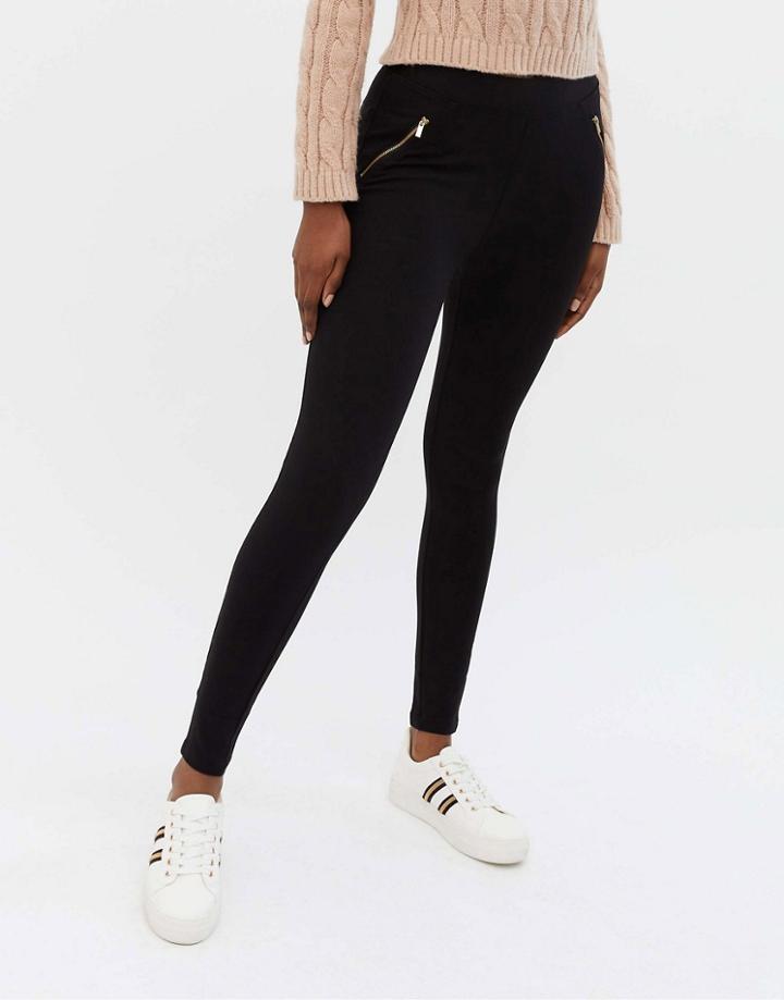 New Look Zip Detail High Waist Legging In Black