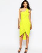 Asos Asymmetric One Shoulder Drape Midi Dress - Lime $24.00