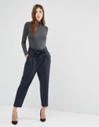 Sisley Pants In Pinstripe With Gathered Waist - Navy