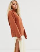 Weekday High Neck Sweater In Rust-brown