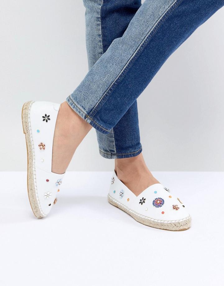 Dune Summer Leather Embellished Floral Espadrilles - White