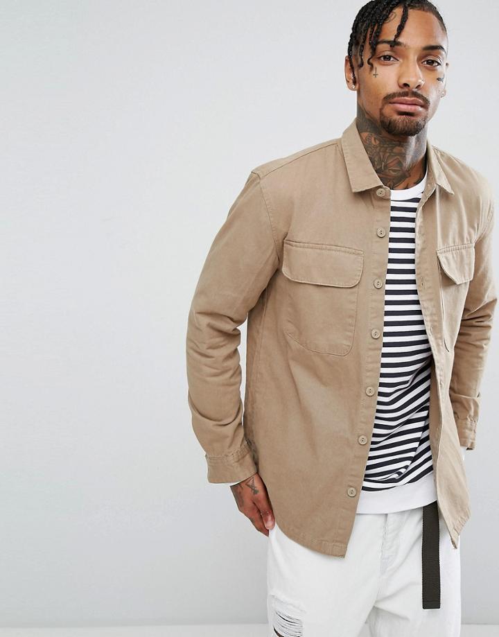 Pull & Bear Western Over Shirt In Tan - Tan