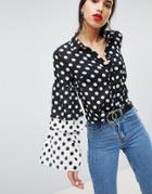 Lost Ink Shirt With Layered Wide Sleeves In Polka Dot - Multi