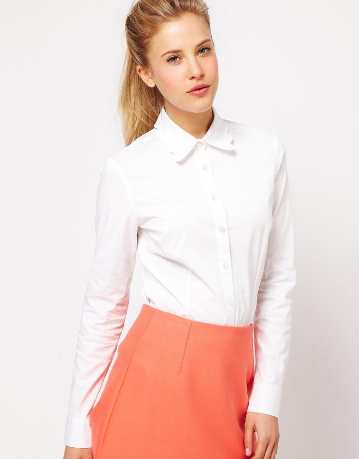 Asos Scallop Collar White Shirt - White