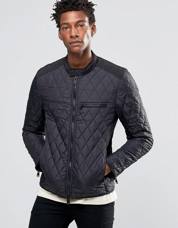 Replay Quilted Nylon Biker Jacket In Black - Black