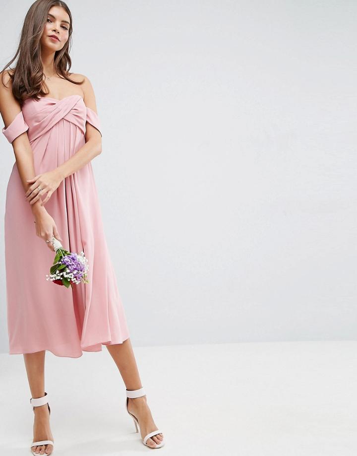 Asos Wedding Bandeau Tie Front Midi Dress - Pink