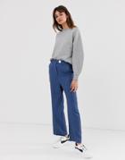 Asos White Wide Crop Button Pants - Blue