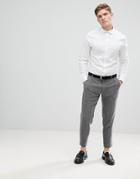 Asos Design Slim Shirt In Herringbone With Double Cuff & Cutaway Collar In White - White