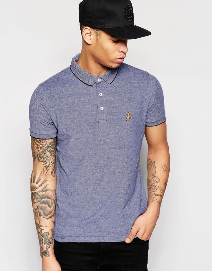 Brave Soul Small Birdseye Collar Polo - Navy
