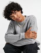 Asos Design Oversized Wide Ribbed Sweater In Gray Heather-grey