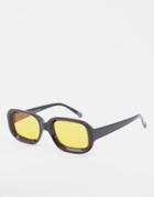 Asos Design Square Sunglasses With Amber Lens-black