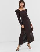 River Island Maxi Dress With Puff Sleeves In Black Print