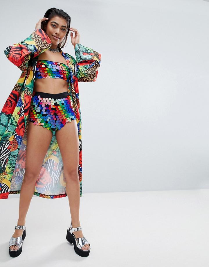 Jaded London Festival Kimono In Carnival Print - Multi