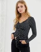 Brave Soul Polka Dot Long Sleeve Top - Black