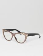 Gucci Clear Cat Eye Glasses With Embroidered Frame - Black