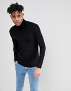 Asos Design Muscle Fit Long Sleeve T-shirt With Roll Neck In Black - Black