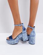 Bershka Velvet Studded Platform Sandals - Blue