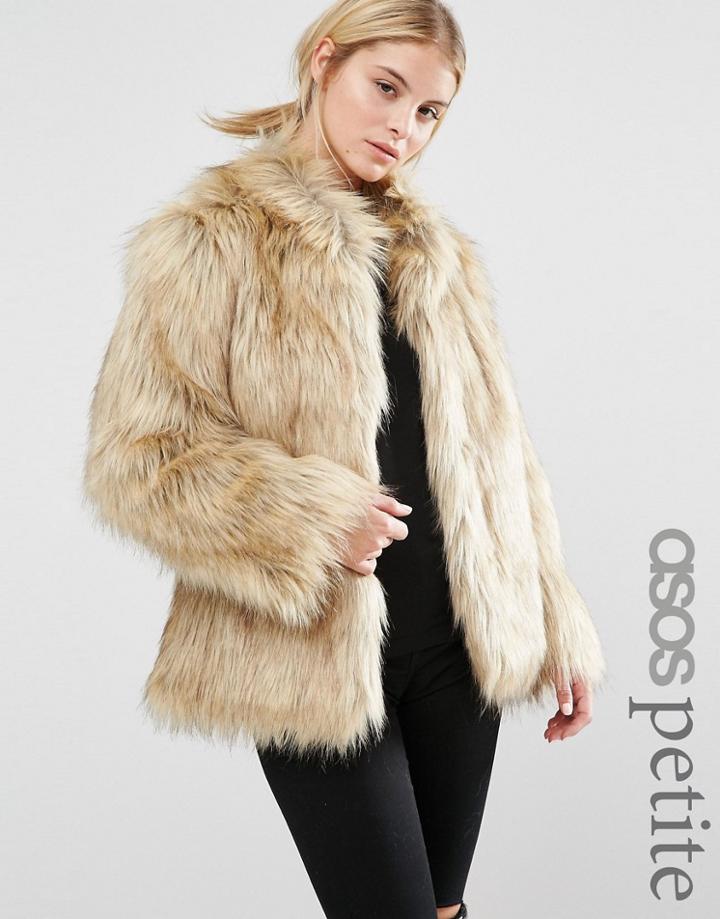 Asos Petite Jacket In Vintage Faux Fur - Beige