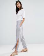 Asos Raw Waist Band Textured Linen Pants With Split - Multi