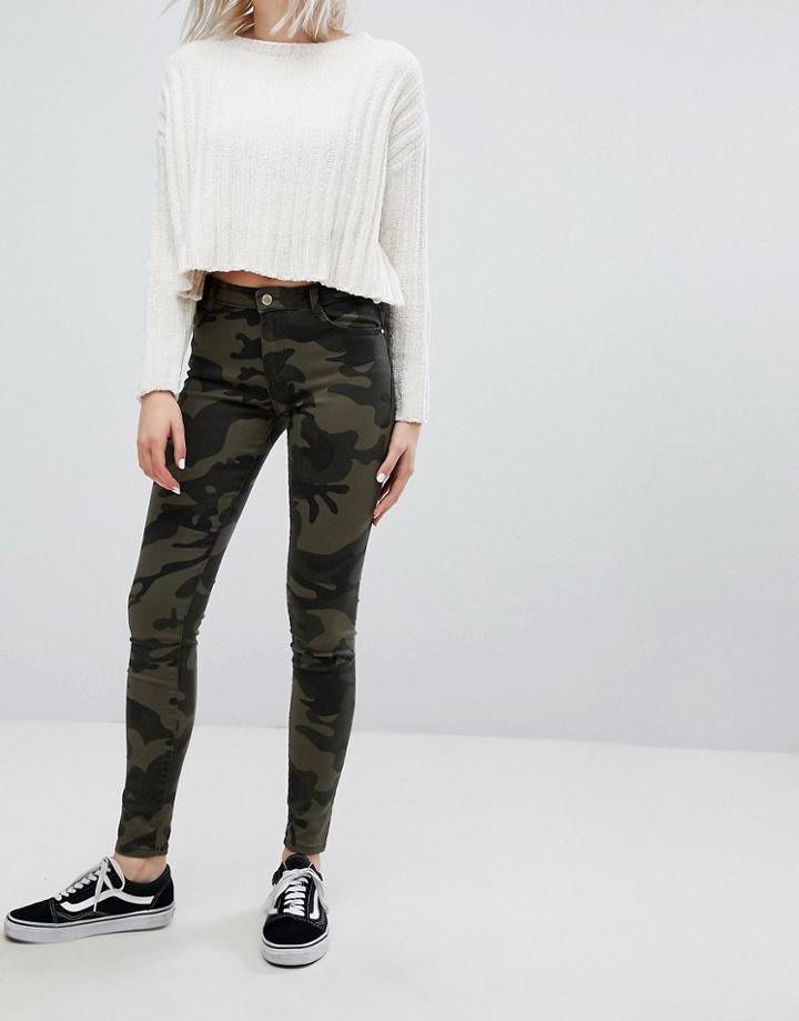 Bershka Camo Printed Skinny Jean - Green