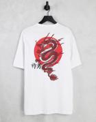 Selected Homme Oversized T-shirt With Dragon Back Print In White
