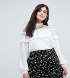 Fashion Union Plus High Neck Blouse With High Neck And Ruffle Detail - White