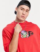 Asos Design Oversized T-shirt In Bright Red With Graffiti Character Chest Print