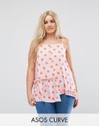 Asos Curve Cami With Assymetric Ruffle In Pretty Polka Dot - Multi