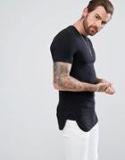 Asos Longline Muscle Fit T-shirt With Curved Bound Hem - Black