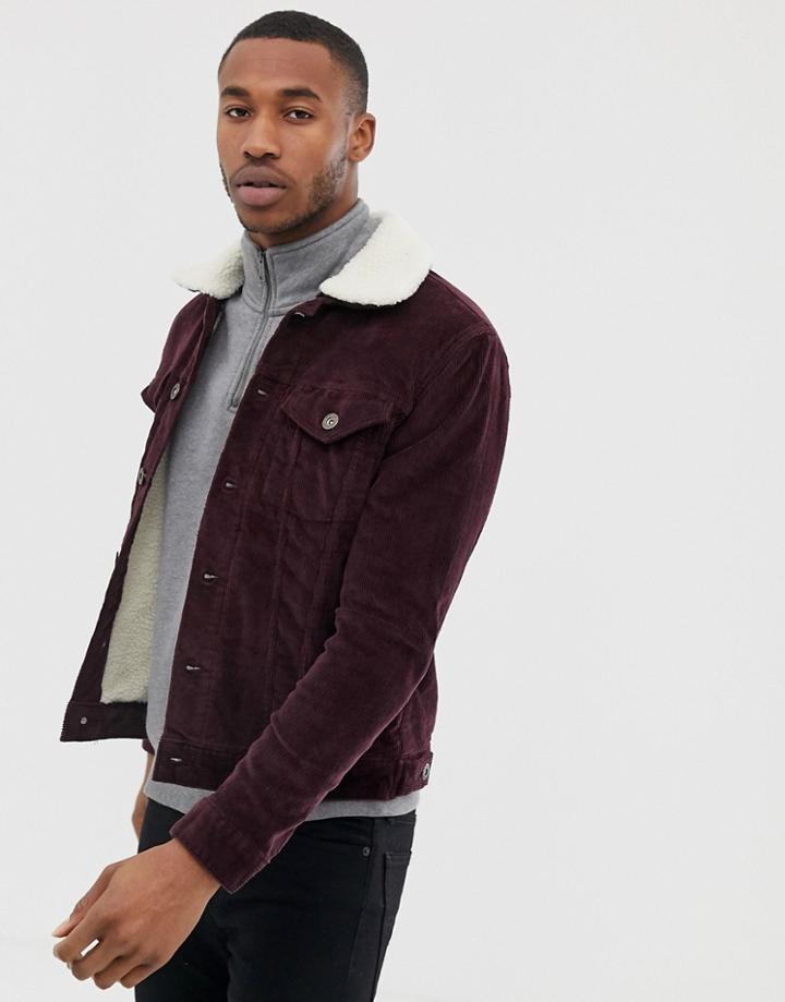 River Island Chunky Cord Coat With Fleece Lining In Berry - Red