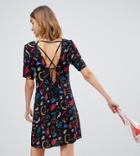 Reclaimed Vintage Inspired Square Neck Mini Dress With Faces Print - Black