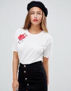 Jdy Claire Embroidered Flower T-shirt - White