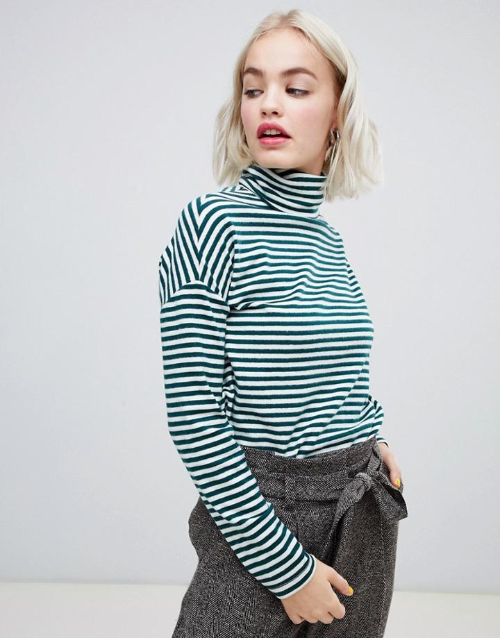 New Look Stripe Brushed Roll Neck Top - Green