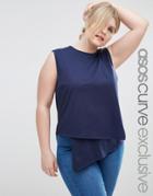 Asos Curve Asymmetric Top With Exposed Zip - Navy