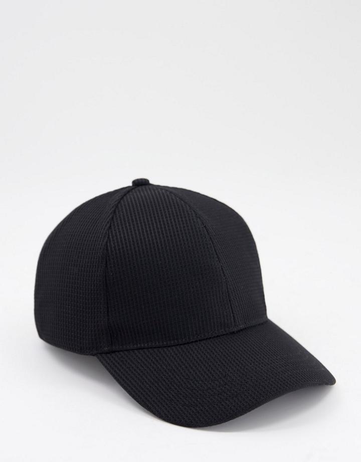 Asos Design Baseball Cap In Black Waffle Texture